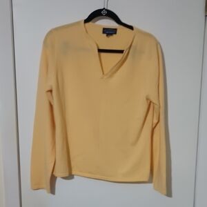 Cashmere Sweater Classic Open V Neck Yellow Long Sleeve Charter Club